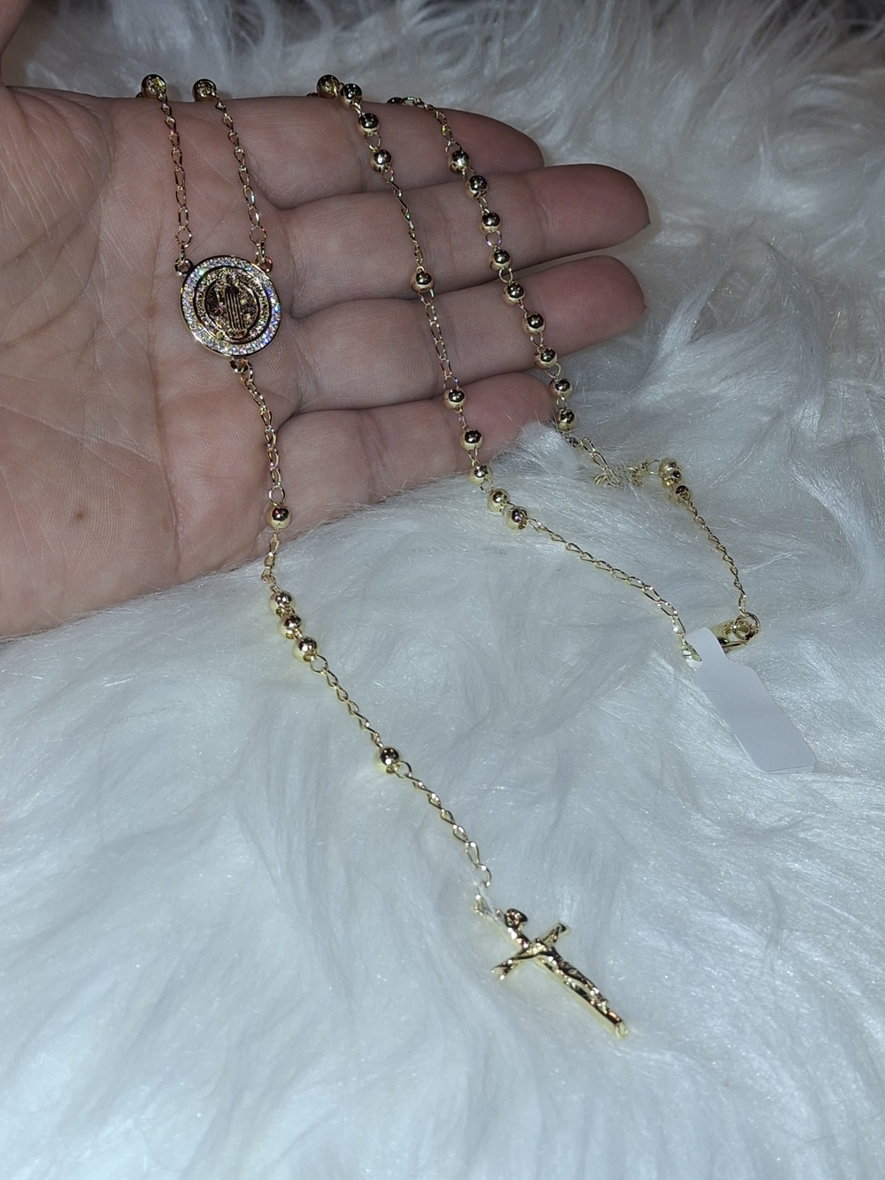 Gold-Tone Rosary Necklace with Crucifix